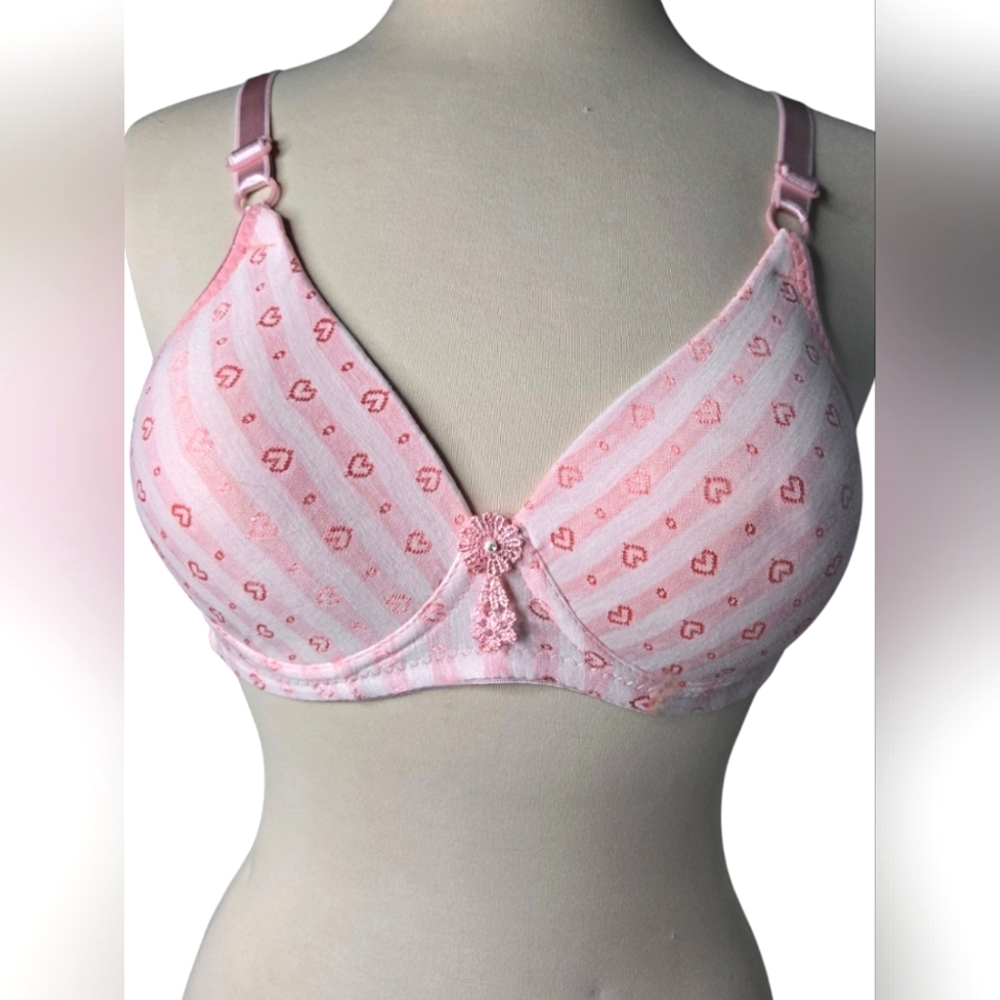 Pink Heart Floral Rhinestone Embellished Push Up Bra Size Medium 34C 36A… - Picture 4 of 10